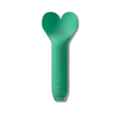 Vibrador pessoal de silicone verde água com forma curva e botões