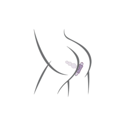 Desenho de figura humana lateral com objeto roxo transparente no ânus
