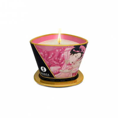 Vela aromática decorativa com ilustração oriental em jarra preta e rosa