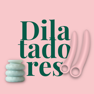 Anéis azuis empilhados e tubos rosa com texto verde em fundo rosa