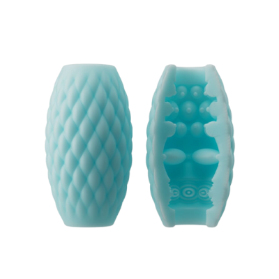 Protetoes de silicone azul claro com textura em relevo e interior nodoso