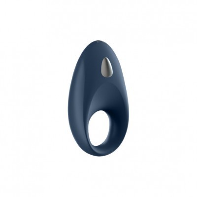 Anel oval azul escuro com botão cinzento