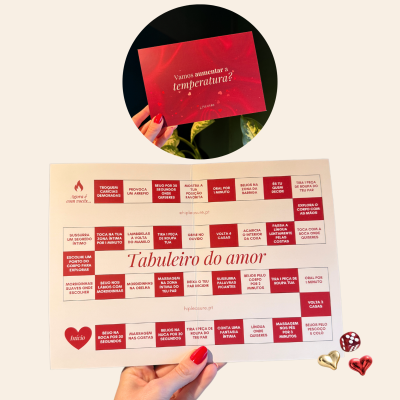 Jogo Tabuleiro do amor com cartas vermelhas e brancas e coração decorativo
