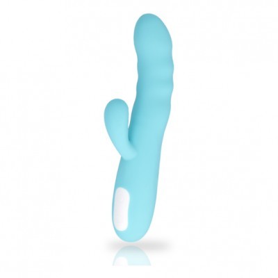 Vibrador azul claro ergonómico com extensão para estimulação dupla