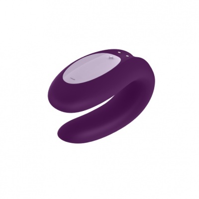 Dispositivo eletrônico roxo em U com botões mais e menos