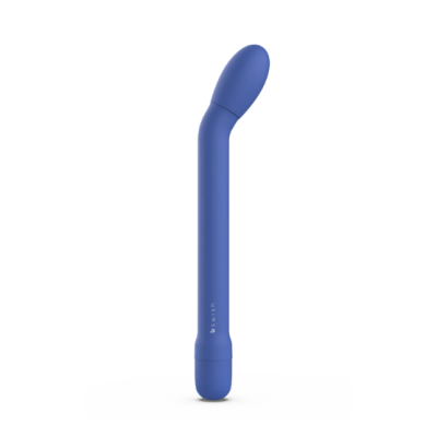 Vibrador azul com formato alongado e extremidade curva