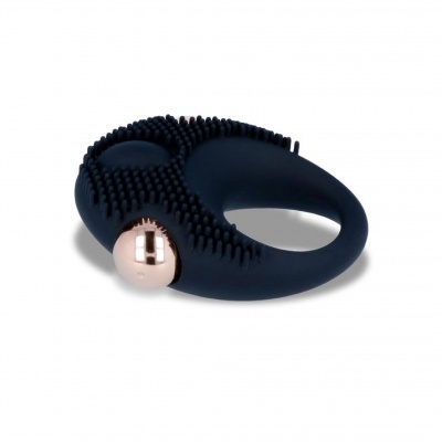 anel vibratório preto com esferas metálicas douradas