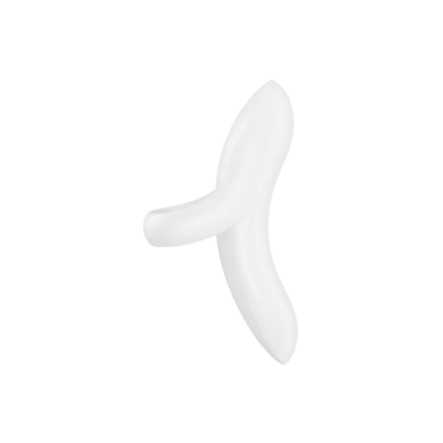 Dildo branco com formato curvo e alça perpendicular