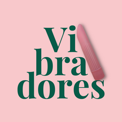Vibrador rosa com texto 'Vibradores' em fundo rosa