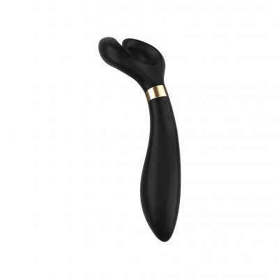 Vibrador preto com detalhe dourado e design curvo