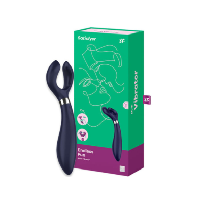 Vibrador preto da Satisfyer com embalagem verde e roxa