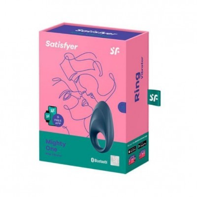 Caixa do produto Satisfyer Ring Vibrator com anel preto e ilustração de rosto em linhas