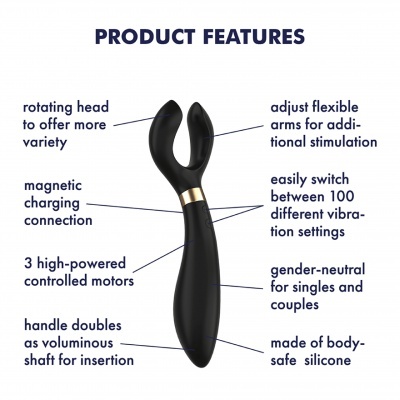Vibrador preto de silicone com características descritas