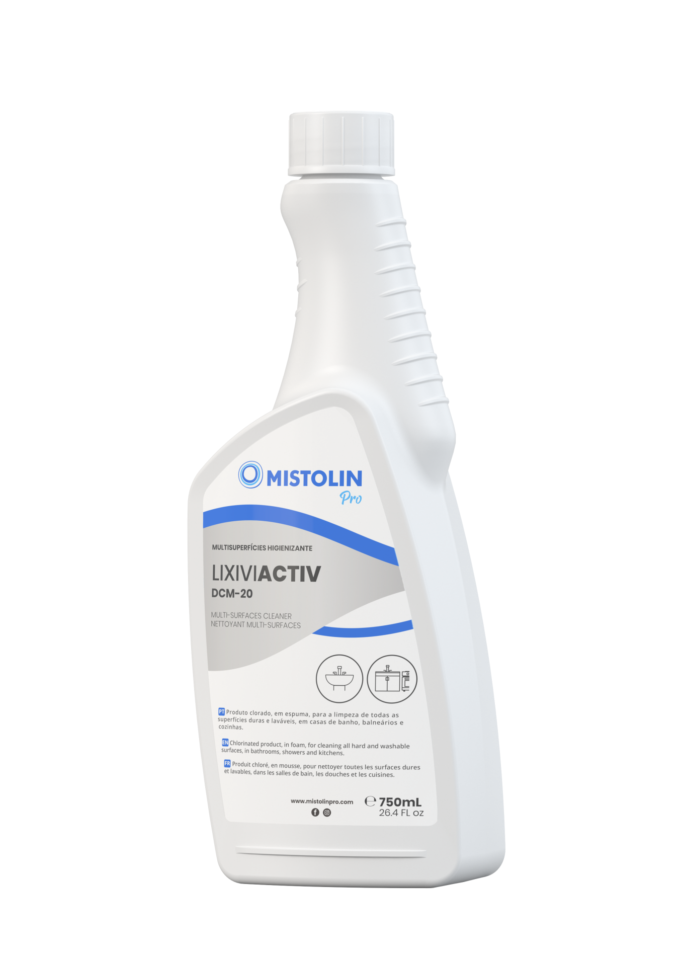 Frasco plástico branco com produto de limpeza MISTOLIN Pro LIXIVIACTIV DCM-20 750 ml