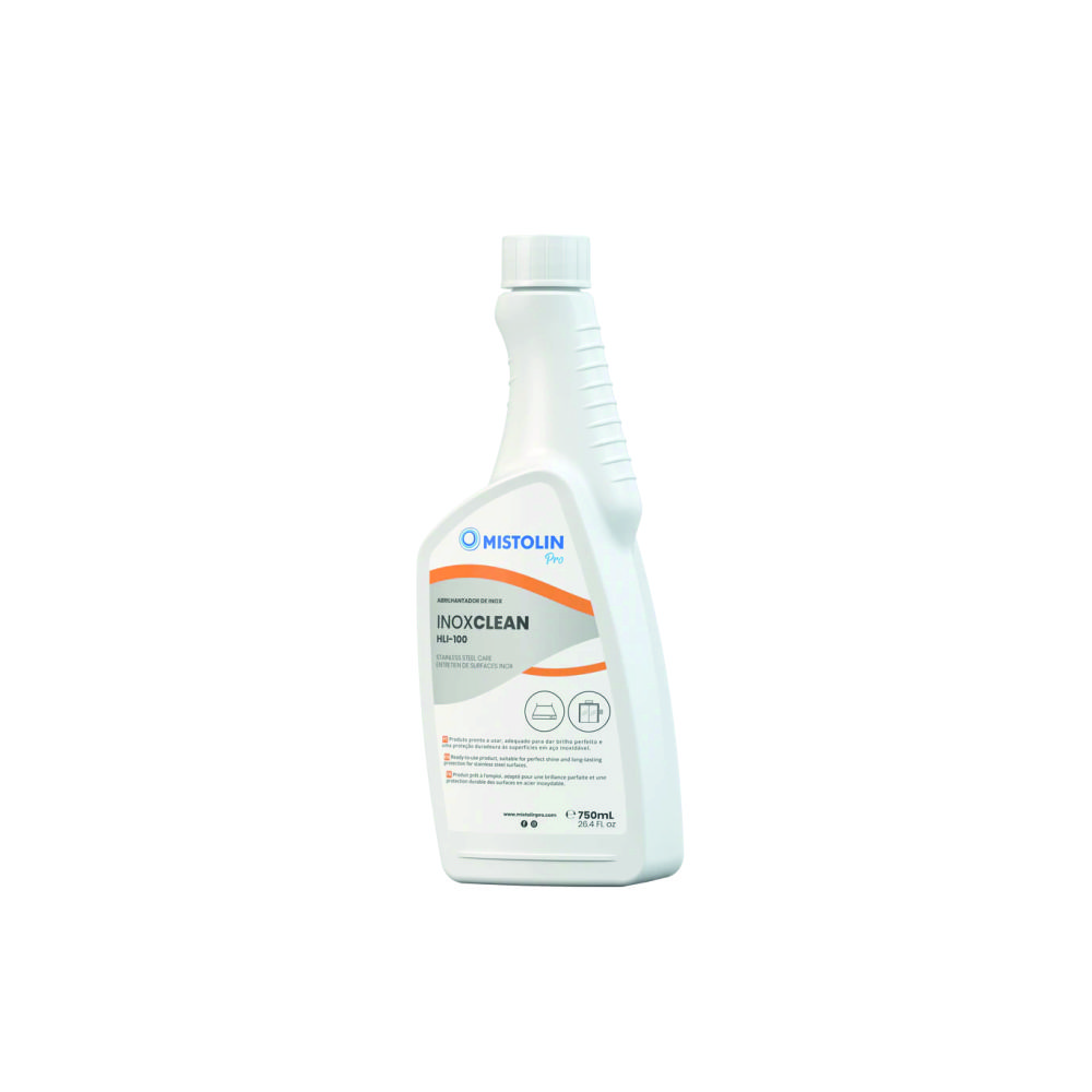 Frasco plástico branco de produto de limpeza inox