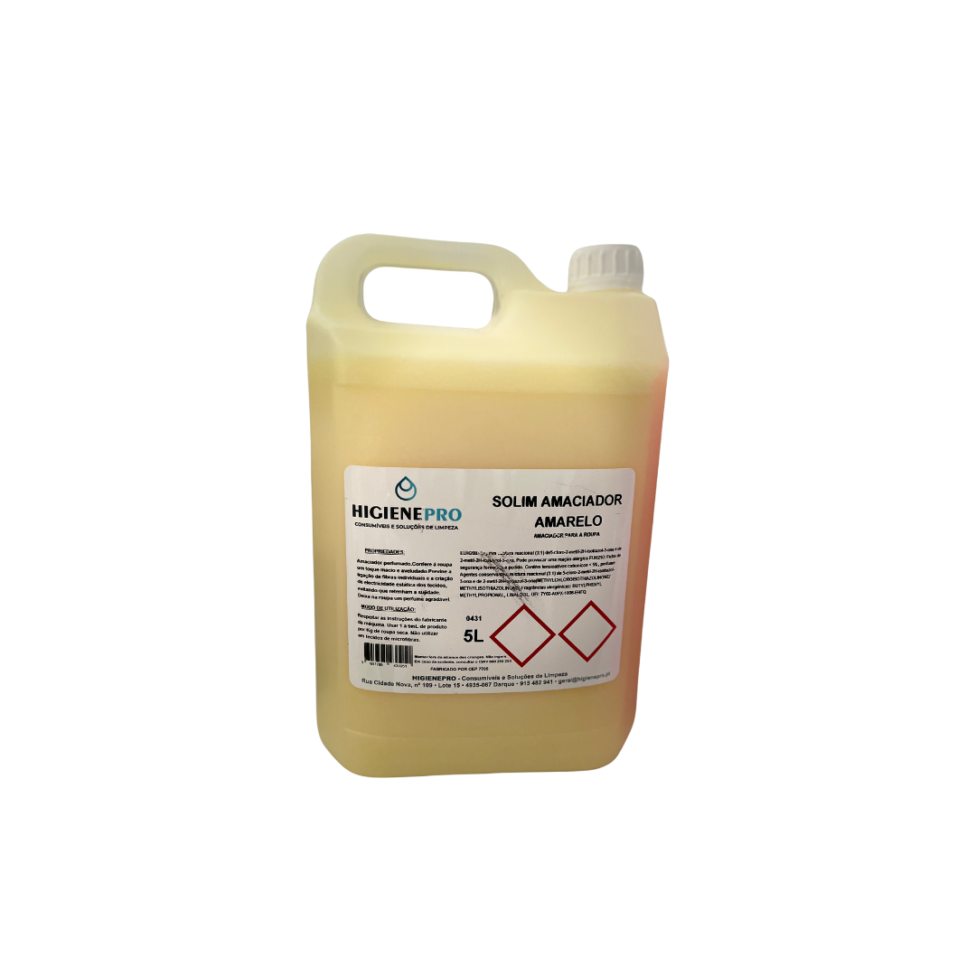 Garrafão de amaciador de roupa amarelo 5 litros da HigienePro