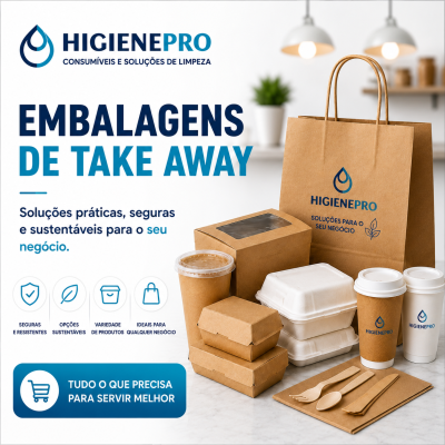 Embalagens de take away em papel kraft e materiais sustentáveis da marca HIGIENEPRO