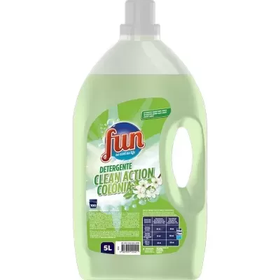 Detergente líquido Fun Clean Action Colonial 5L em embalagem plástica transparente com rótulo verde