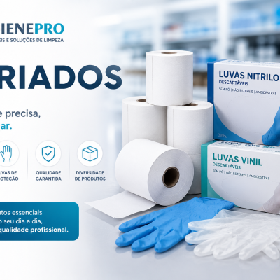 Rolos térmicos brancos e caixas de luvas descartáveis de nitrilo e vinil sobre mesa