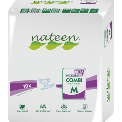 Pacote branco de fraldas para adultos Nateen Ultra Soft Plus Maxi Combi M