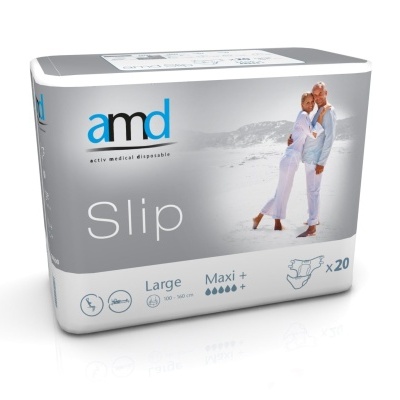 Embalagem de fraldas adultas amd Slip Large Maxi + 20 unidades com casal em fundo cinza