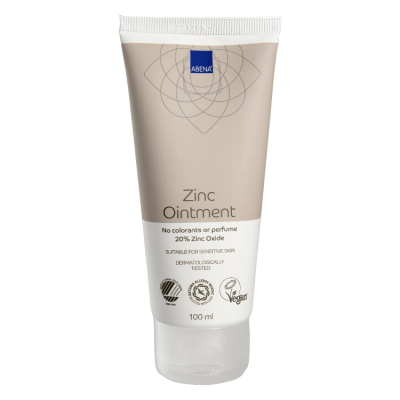 Tubo bege e branco de pomada de zinco ABENA Zinc Ointment 100 ml