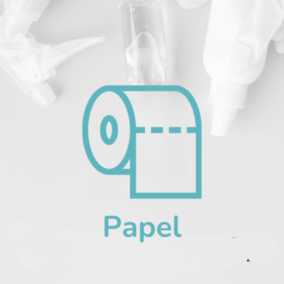 Ícone azul de rolo de papel com texto 'Papel'