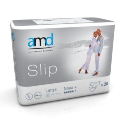 Embalagem de fraldas para adultos amd Slip Large Maxi + com imagem de casal abraçado