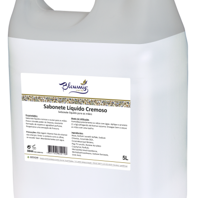 Recipiente plástico branco de 5 litros com sabonete líquido cremoso Blaumy