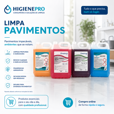 Produtos de limpeza para pavimentos em garrafas plásticas de 5L em ambiente doméstico claro
