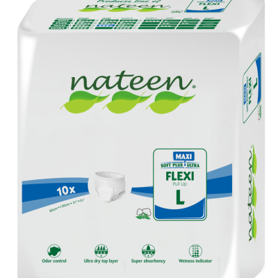 Pack de fraldas Nateen Flexi Pull Up tamanho L com 10 unidades aberto