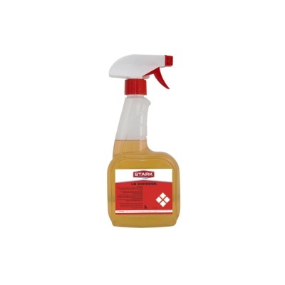 Frasco pulverizador com líquido amarelo e etiqueta vermelha