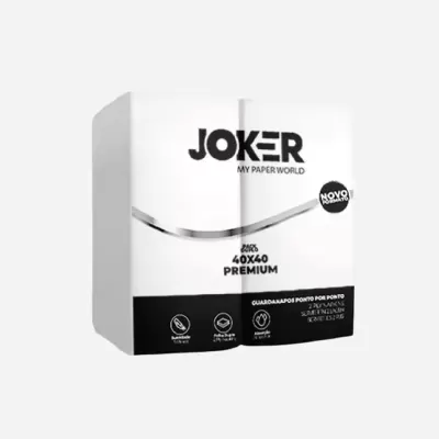 Embalagem branca de guardanapos JOKER MY PAPER WORLD com texto preto e cinza