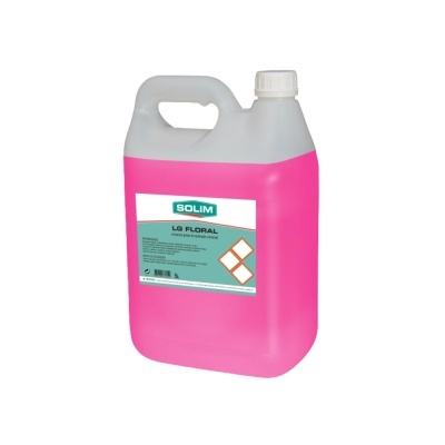 Recipiente plástico rosa com líquido de limpeza SOLIM LG FLORAL