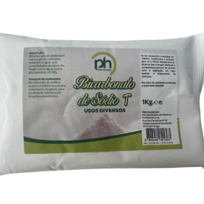 Embalagem de bicarbonato de sódio 1kg com rótulo e texto em português