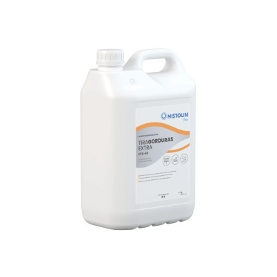 Recipiente plástico branco com rótulo MISTOLIN TIRAGORDURAS EXTRA