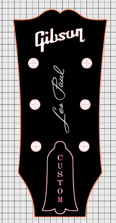 Decalque waterslide Gibson Les paul para guitarra Tampo de cabeça de guitarra preta com logotipos Gibson, Les Paul e CUSTOM