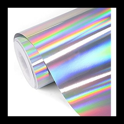Rolo de vinil holográfico prateado com reflexos coloridos