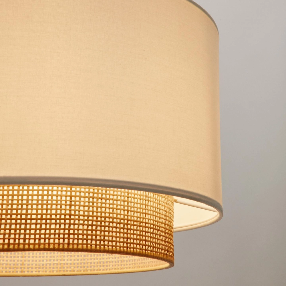 Candeeiro de Teto em Bambu Branco Ermas Ø40x25 Abajur com cúpula creme e trama de rattan castanho