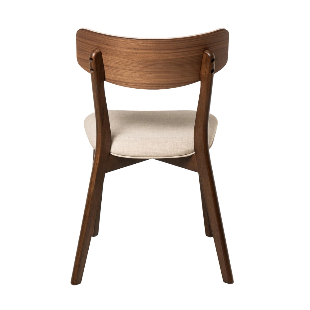 Cadeira estofada bege em nogueira Anais Cadeira de madeira castanha com assento estofado bege vista de costas