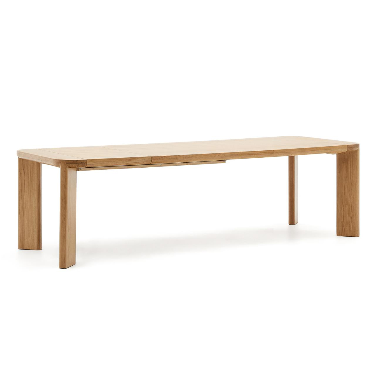 Mesa extensível Jonda, madeira carvalho Mesa de madeira com quatro pernas sobre fundo branco