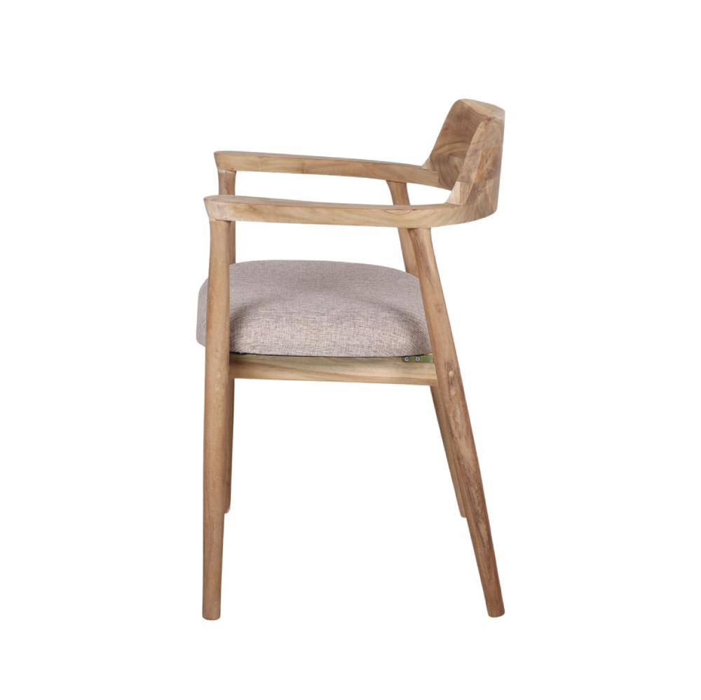 Cadeira com braços madeira teca estofada bege Derby Cadeira de madeira clara com assento estofado cinza claro