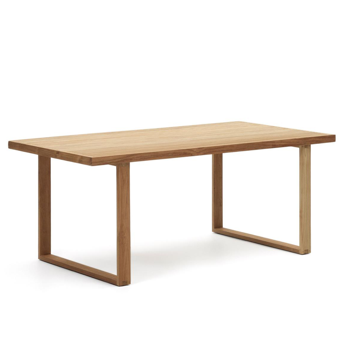 Mesa Canade, exterior, madeira teca Mesa retangular de madeira clara com pés quadrados abertos