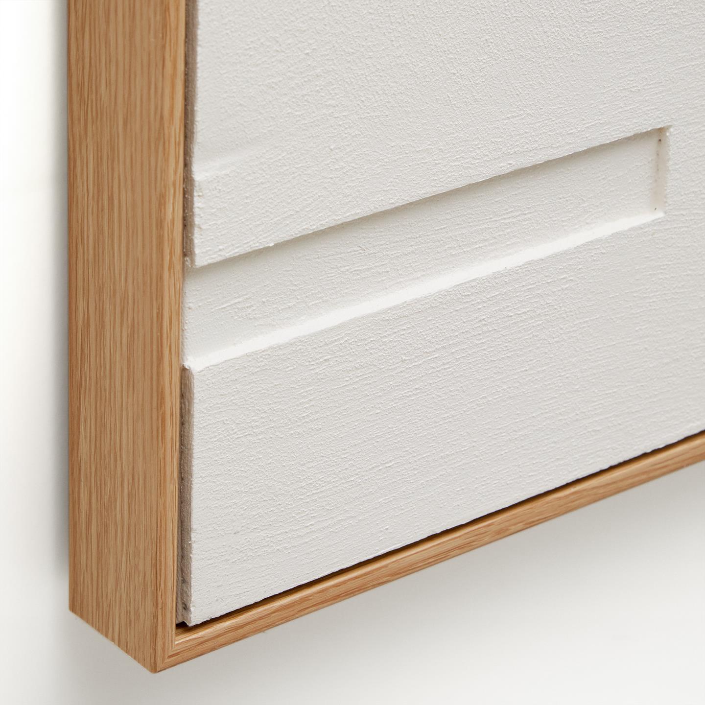 Quadro Siferes, geométrico, linho, branco, 60x90 Canto de quadro decorativo com moldura em madeira clara e interior branco texturizado