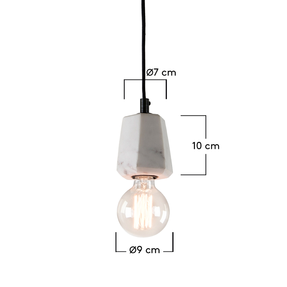 Candeeiro de Teto em Mármore Branco Brio Ø9x10 Candeeiro de teto suspenso com suporte branco marmoreado e lâmpada visível