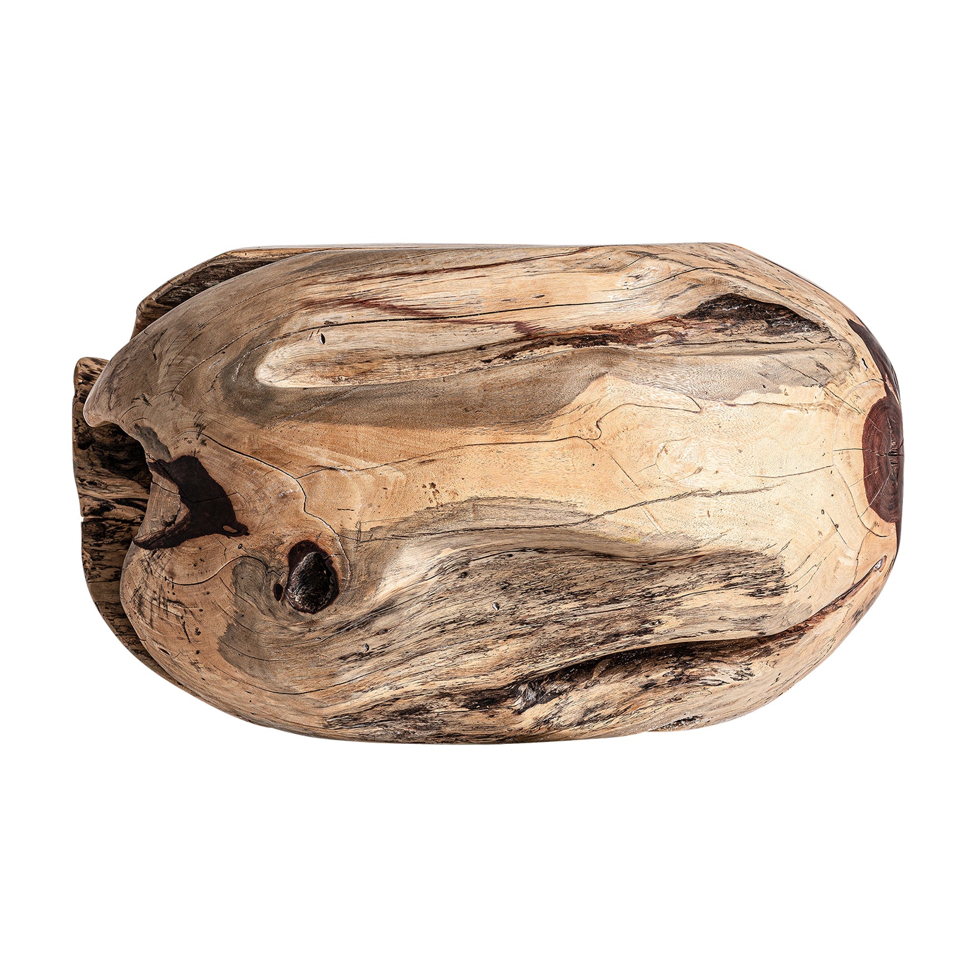 Mesa de centro Dharm, madeira tamarindo, 57x53 Tábua de madeira natural rústica com veios visíveis sobre fundo branco