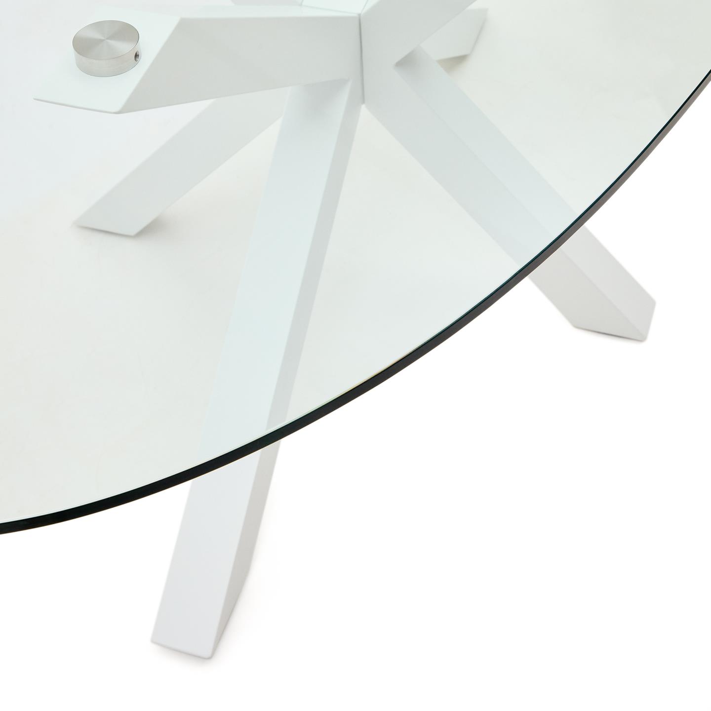 Mesa oval Arge, vidro/metal, branco, 200x100 Mesa redonda com tampo em vidro transparente e base de metal branco