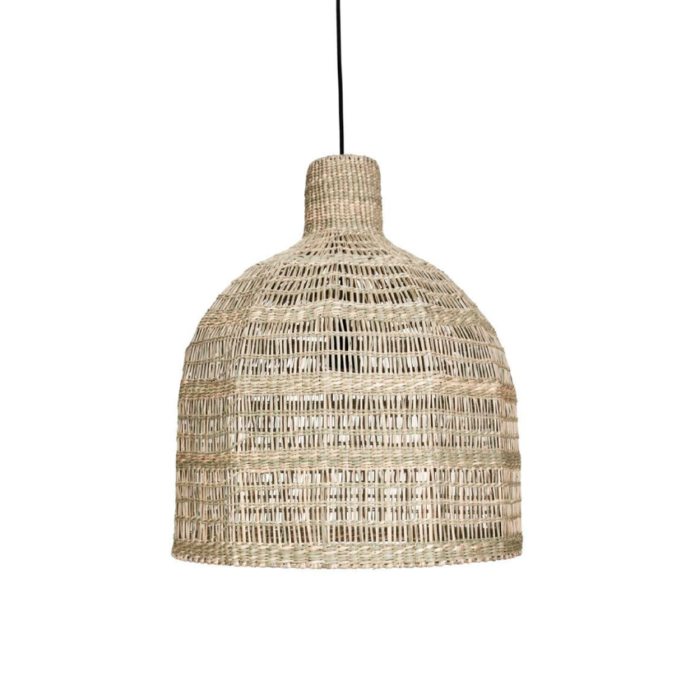 Candeeiro de Teto em Seagrass Rami Ø50x56 Candeeiro de teto em ráfia bege entrelaçada com cabo preto