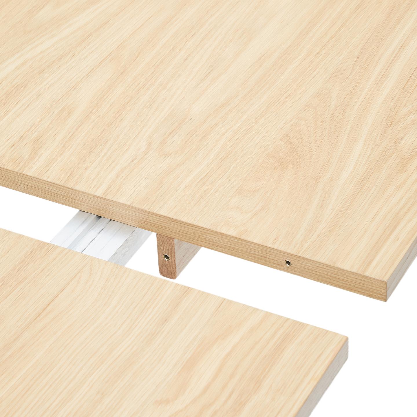 Mesa extensível Allen, madeira carvalho, 200(250)x95 Painéis de madeira clara lado a lado com espaço branco entre eles