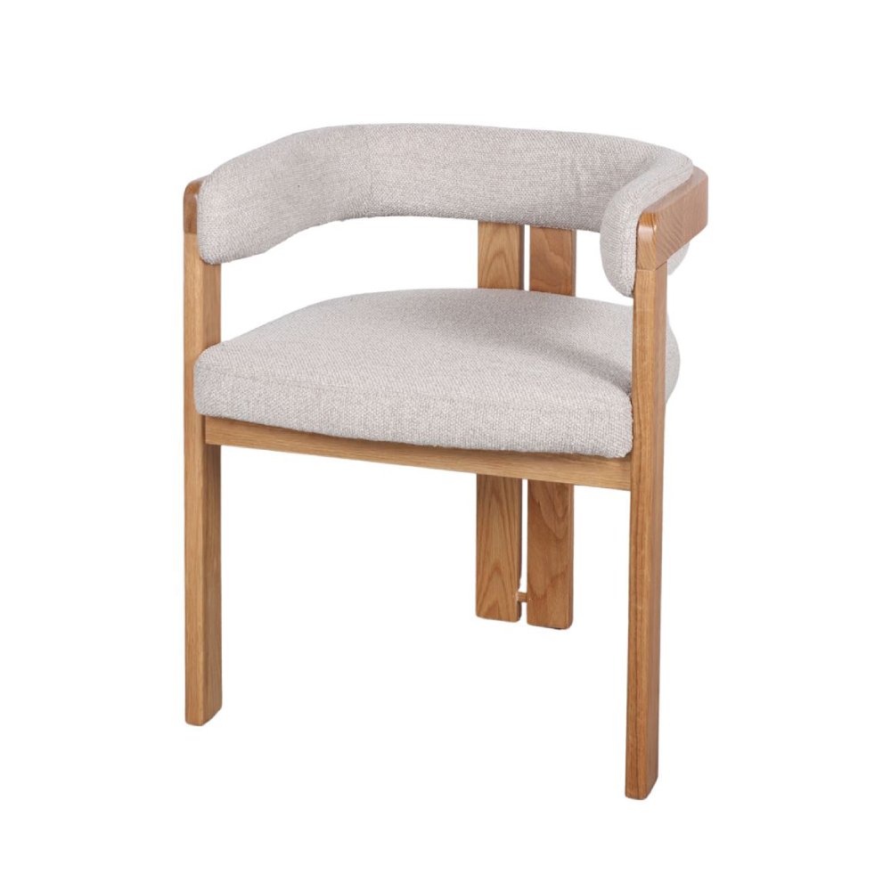 Cadeira com braços carvalho estofada bege Batista cadeira de madeira com assento e encosto cinza claro